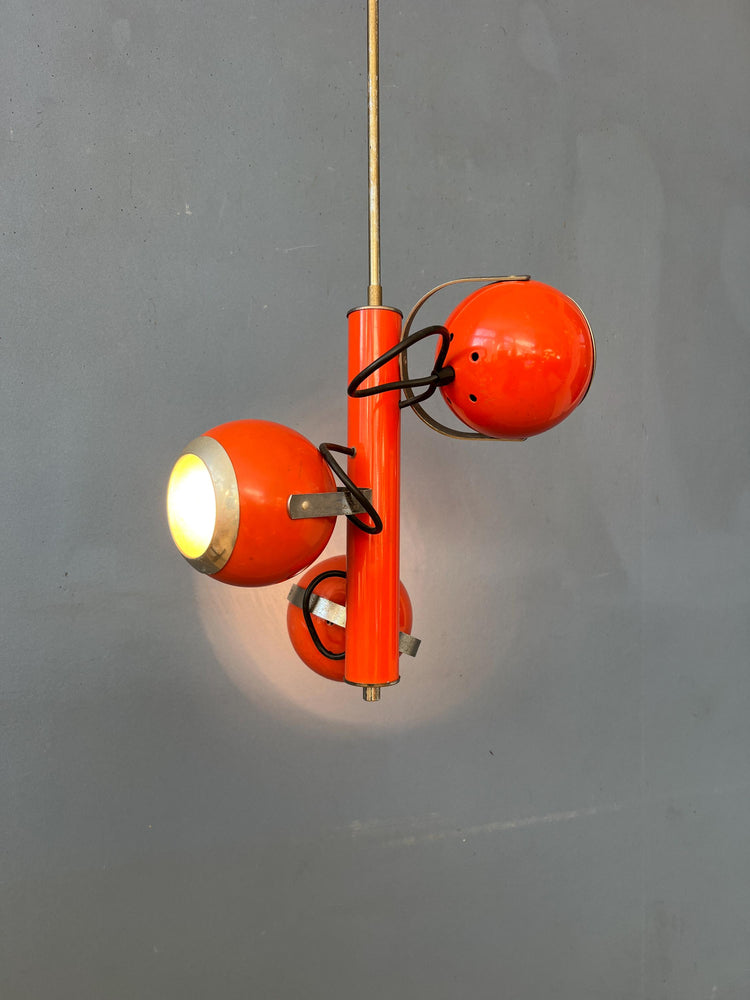 Vintage Red Space Age Pendant Lamp with Three Eyeball Shades