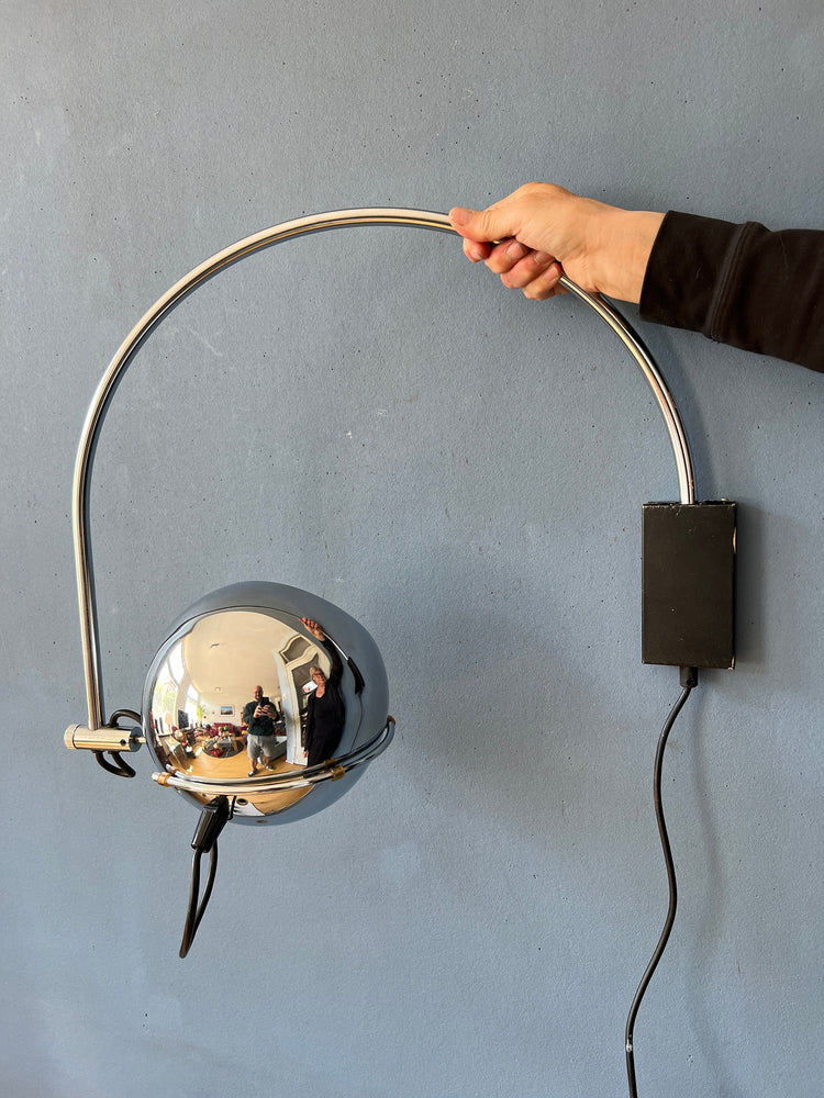 Chrome Eyeball Wall Lamp - Arc Wall Light - Mid Century Light Fixture - Space Age