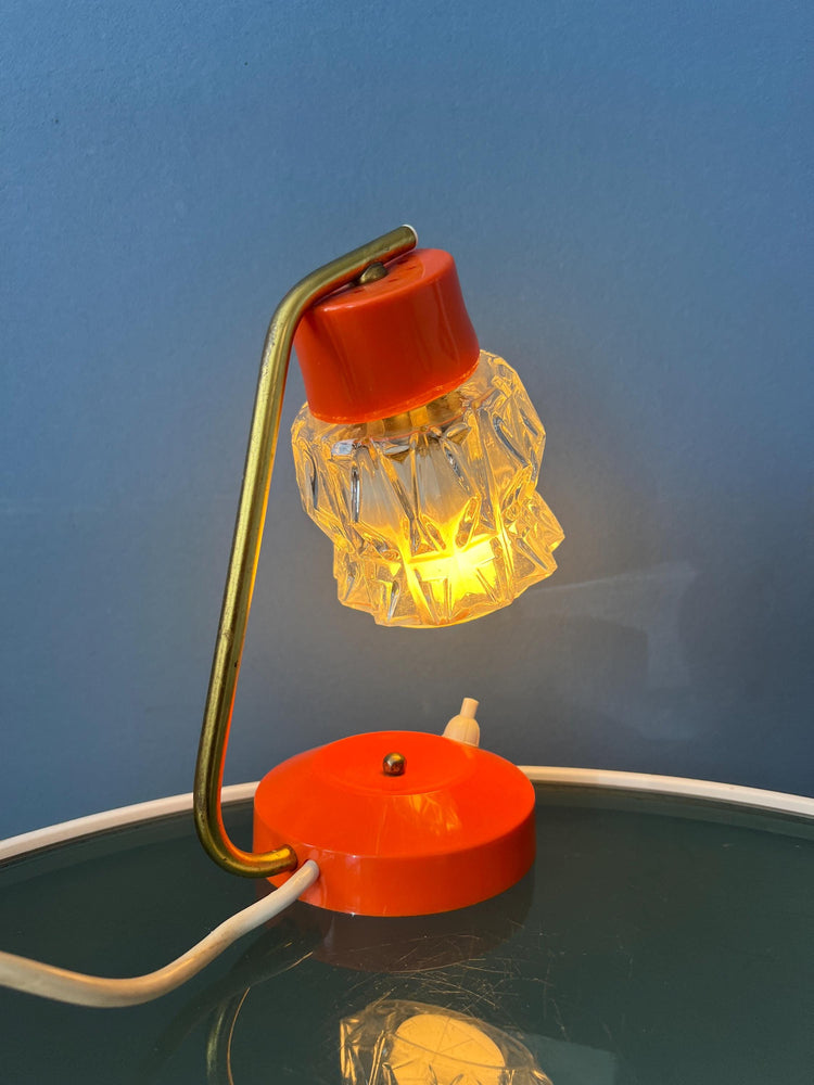 Small Orange Desk Lamp With Clear Crystal Glass Shade