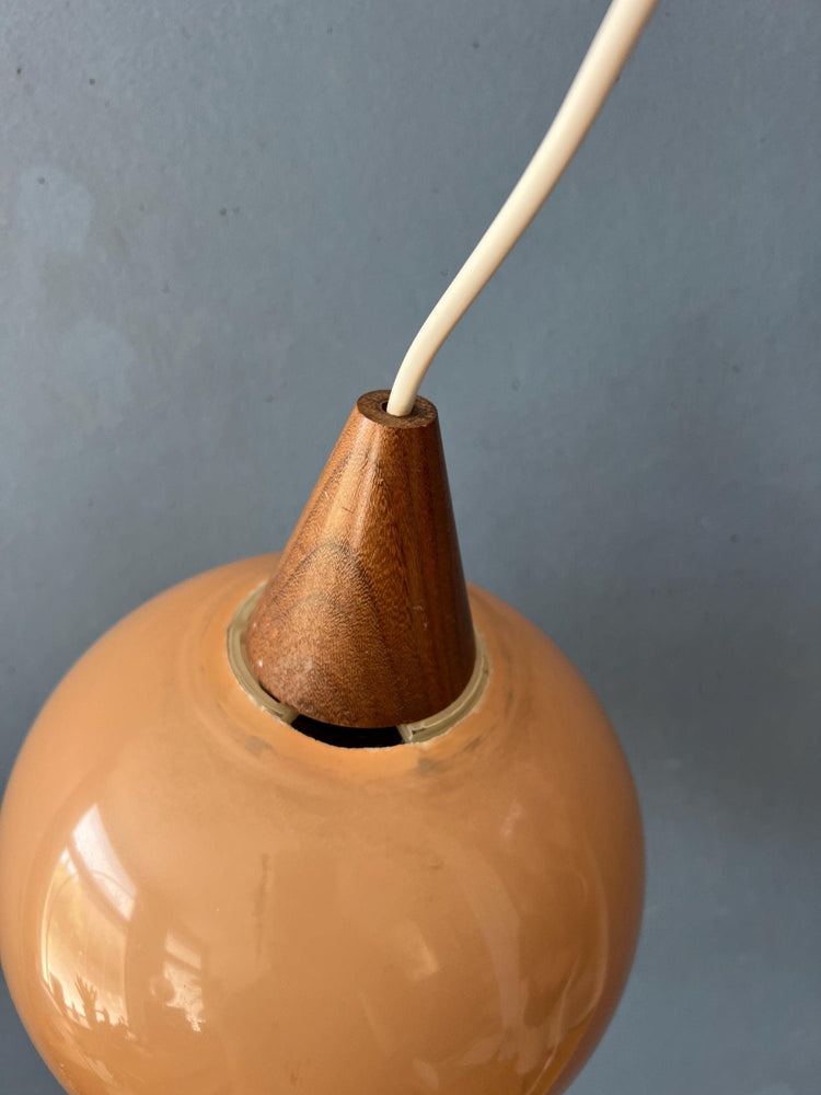 Danish Teak Wood Fishing Rod Wall Lamp with Plexiglass Mushroom Shade