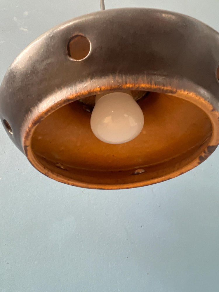 Red and Brown West Germany Ceramic Fat Lava Pendant Lamp