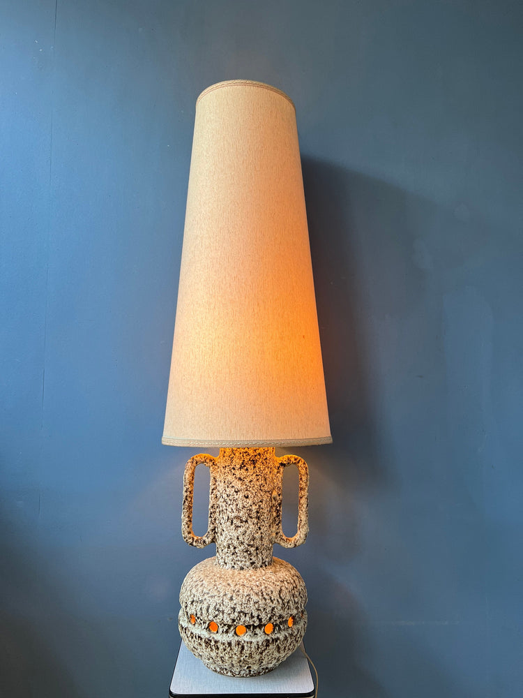 Beige West Germany Fat Lava Ceramic Floor Lamp with Large Beige Shade
