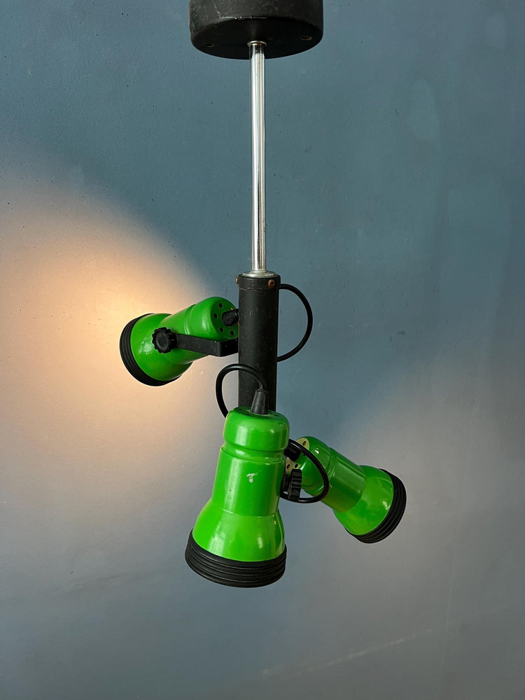 Vintage Downrod Ceiling Lamp with Three Green Spots
