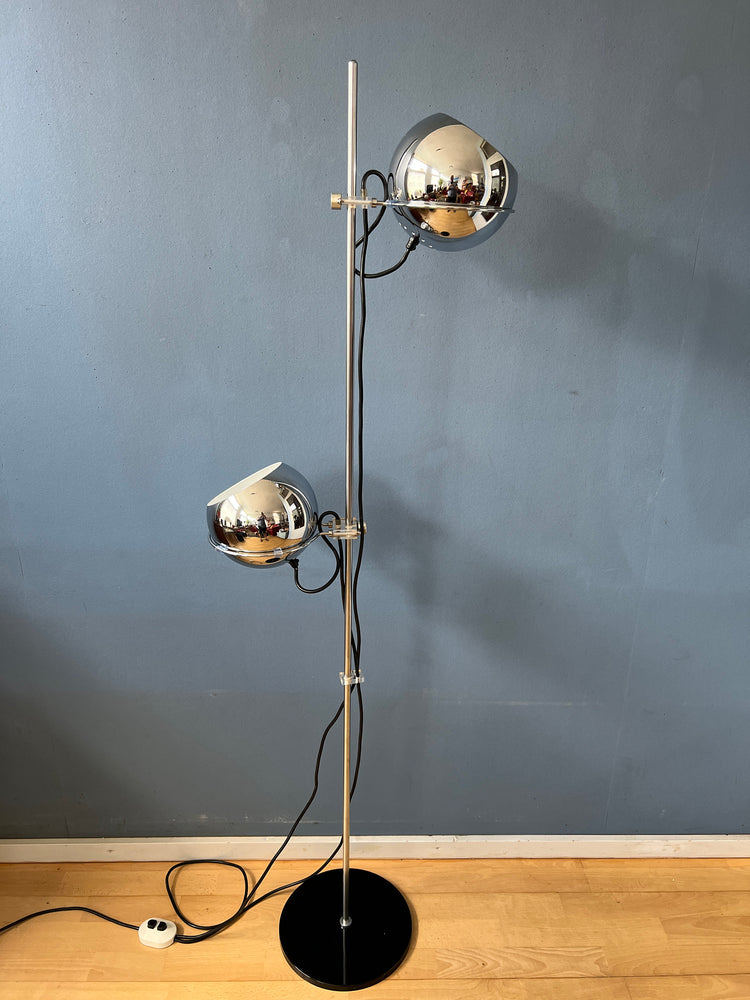Chrome Eyeball Floor Lamp - GEPO Space Age Standing Light - Mid Century Lamp