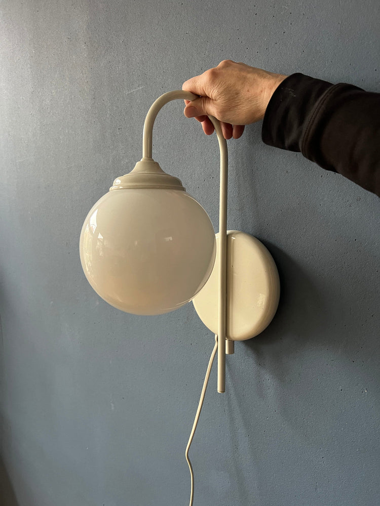 White Opaline Glass Mid Century Wall Lamp