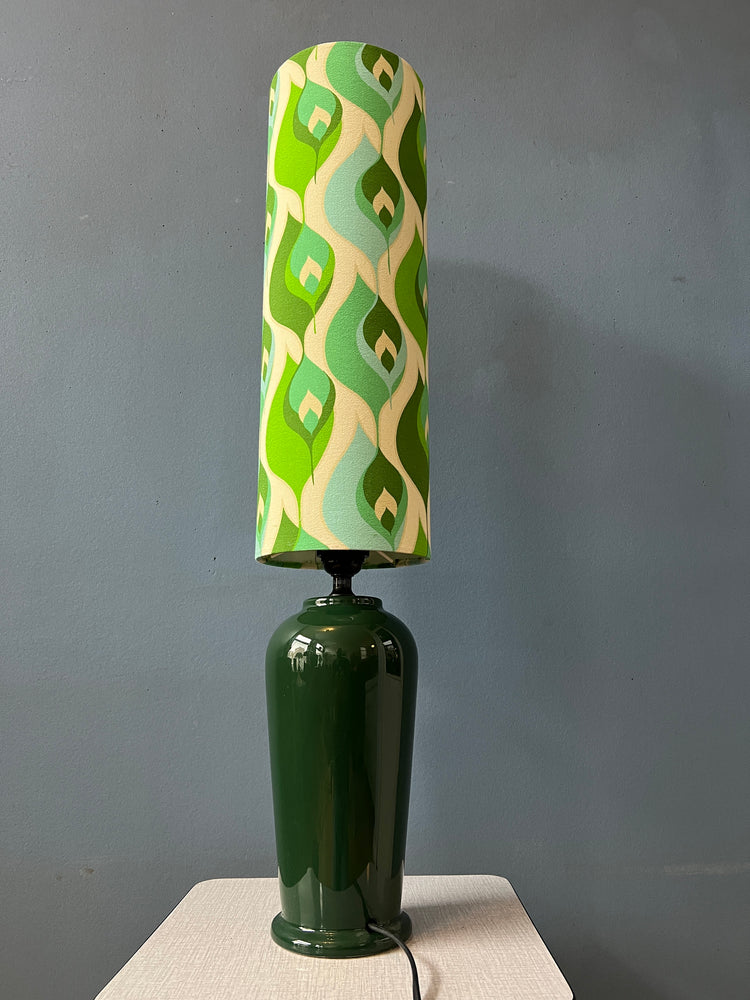 Green Vintage Space Age Table Lamp with Long Textile Shade
