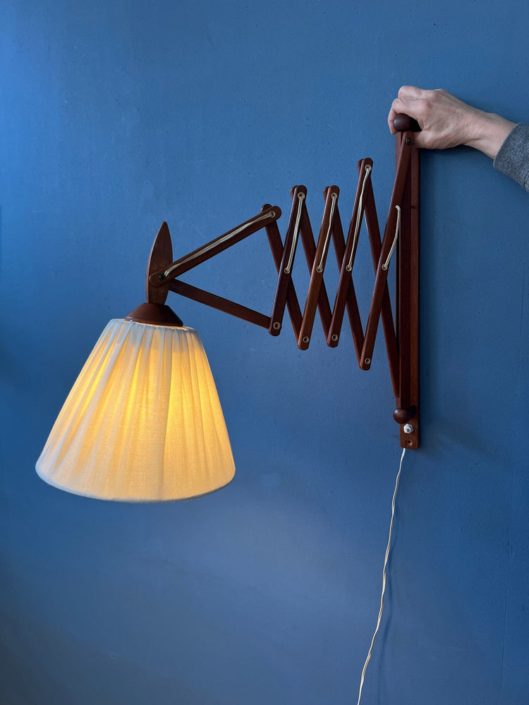 Mid Century Danish Teak Wood Scissor Wall Lamp