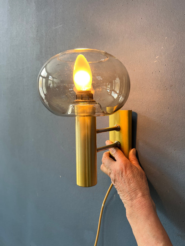 Mid Century Dijkstra Glass and Brass Sconce Wall Light
