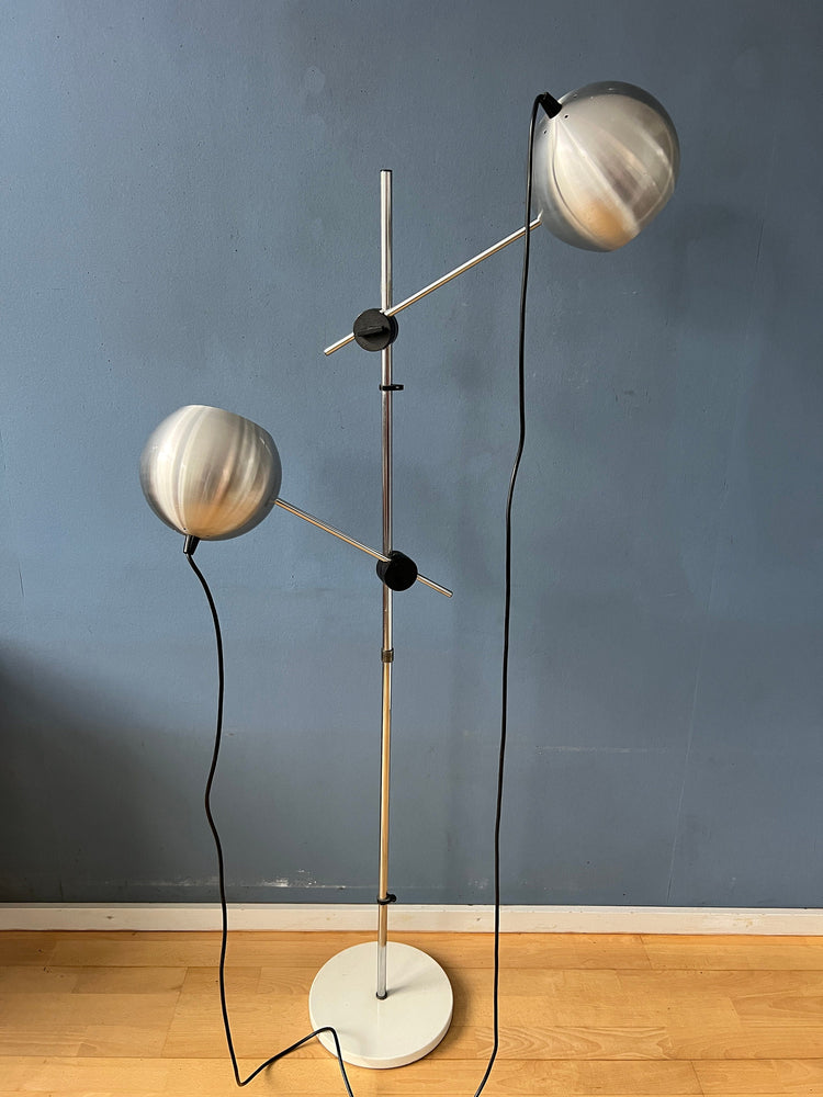 Mid Century Silver Swing Arm Eyeball Floor Lamp