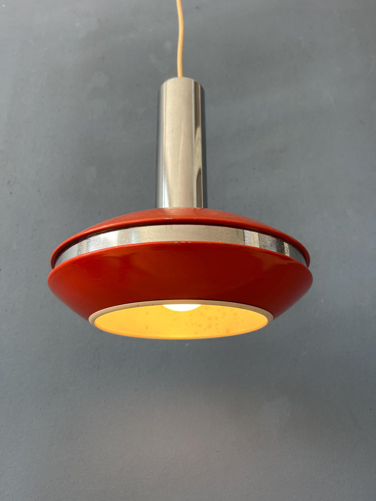 Small Red and Chrome Space Age Pendant Lamp