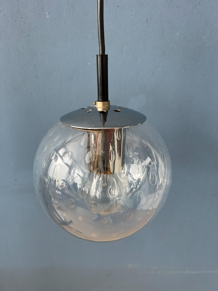 Vintage Small Raak Seeded Glass Hanging Lamp