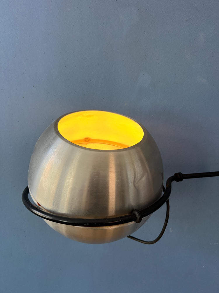 Vintage Mid Century Silver Globe Swing Arm Wall Lamp