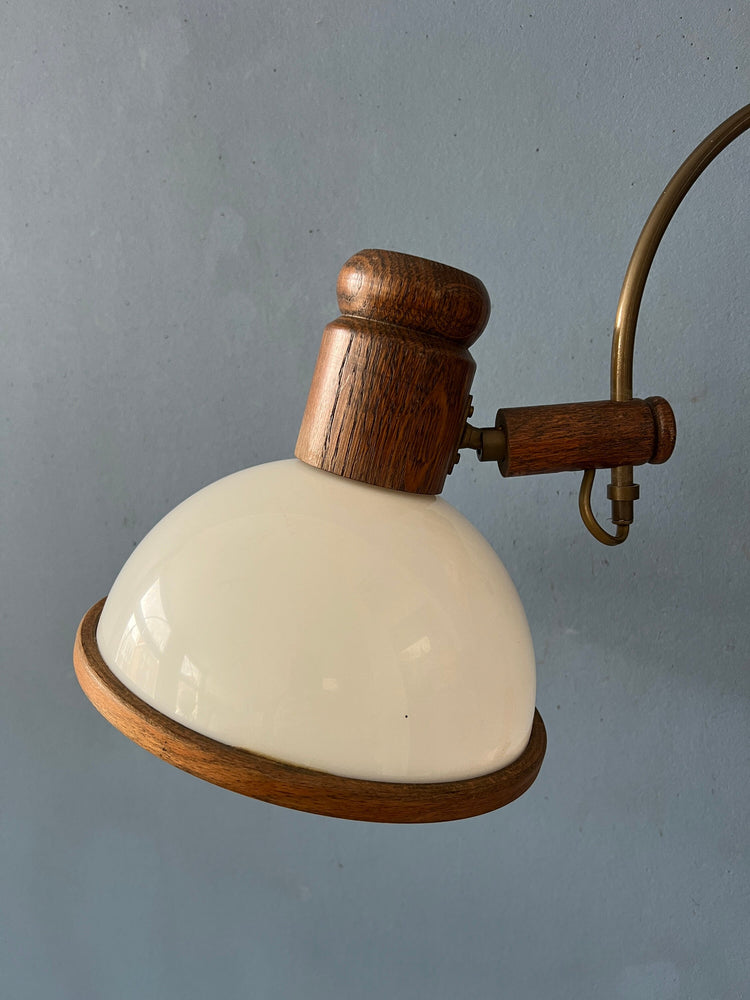 Flexible Steinhauer Mushroom Arc Wall Lamp with Wooden Frame and Plexiglass Shade
