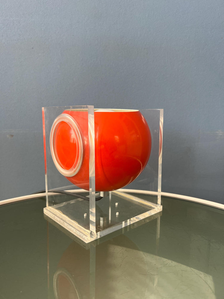 Small Orange Mid Century Perspex Space Age Eyeball Table Lamp