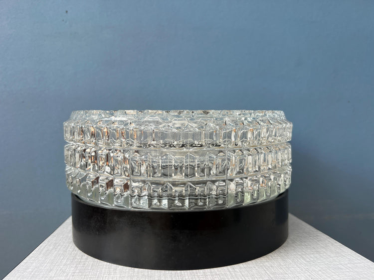 Mid Century Patterned Glass Flush Mount Ceiling Lamp
