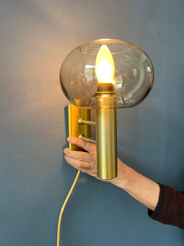 Mid Century Dijkstra Glass and Brass Sconce Wall Light