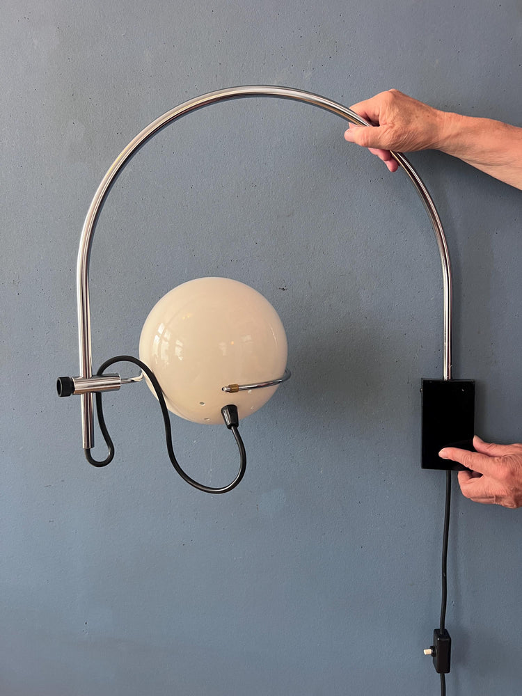 Vintage GEPO Arc Wall Lamp in White Metal, Mid Century Modern Space Age Lighting