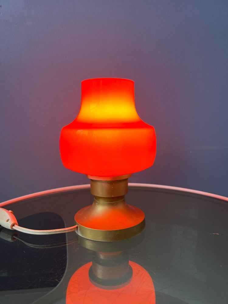 Small Mid Century Orange Glass Table Lamp