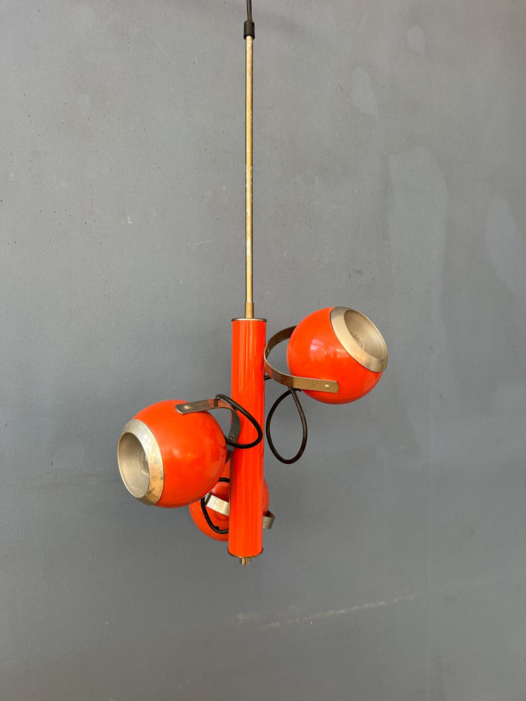 Vintage Red Space Age Pendant Lamp with Three Eyeball Shades