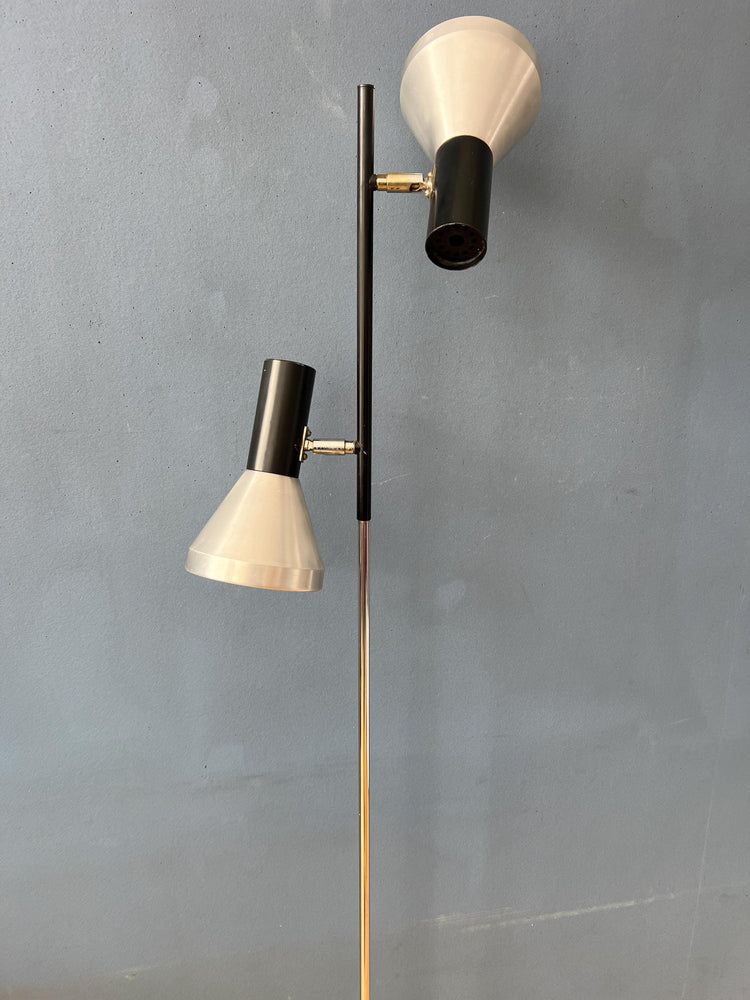 Vintage Black Mid Century Floor Lamp with Two Aluminum Spots