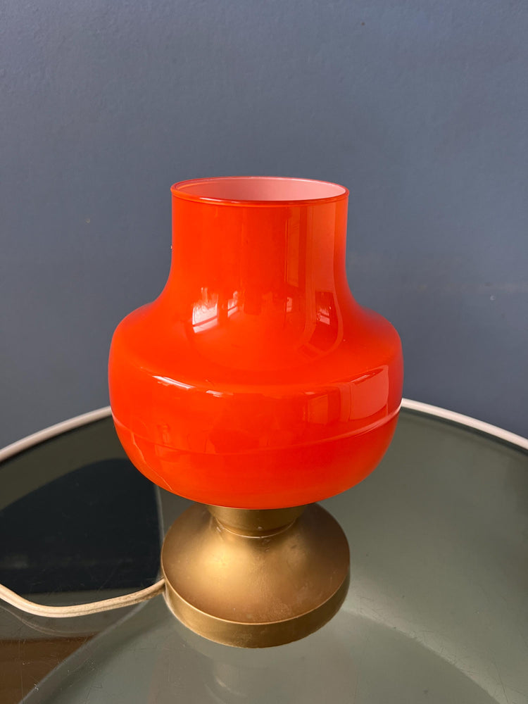 Small Mid Century Orange Glass Table Lamp