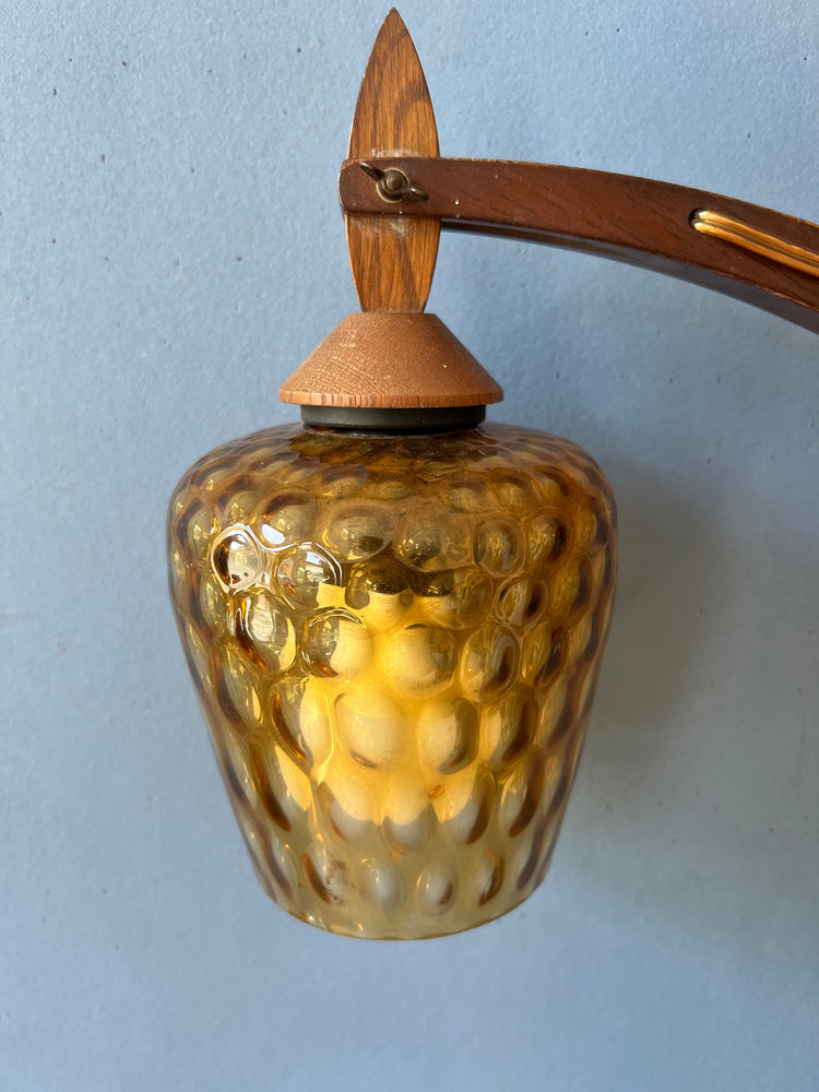 Mid Century Teak Wall Lamp - Glass Wall Light - Adjustable Sconce