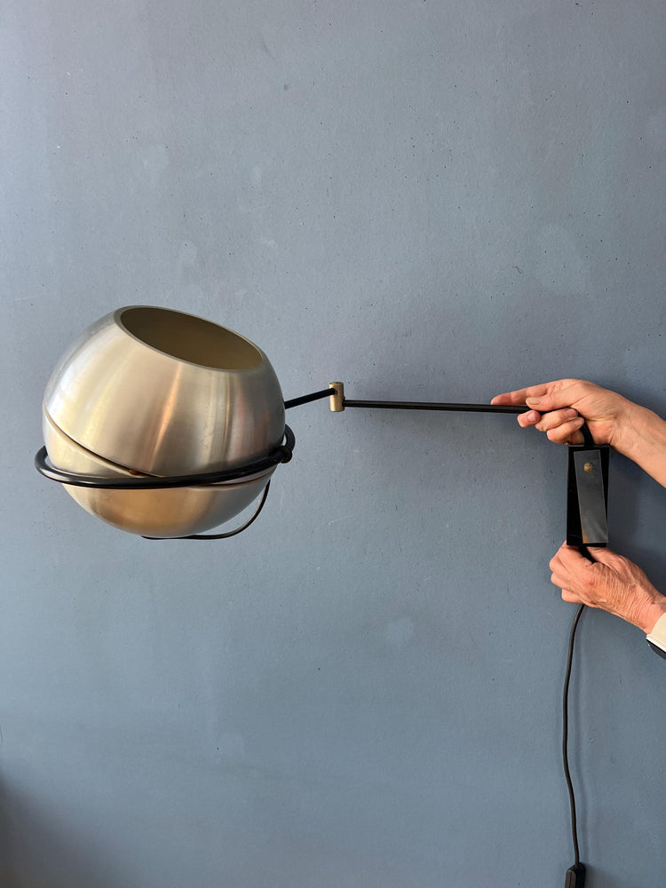 Vintage Mid Century Silver Globe Swing Arm Wall Lamp