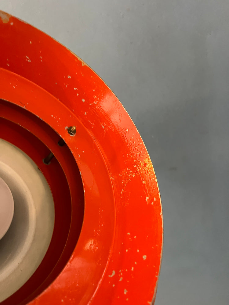 Mid Century Orange Danish Style Brass Pendant Lamp