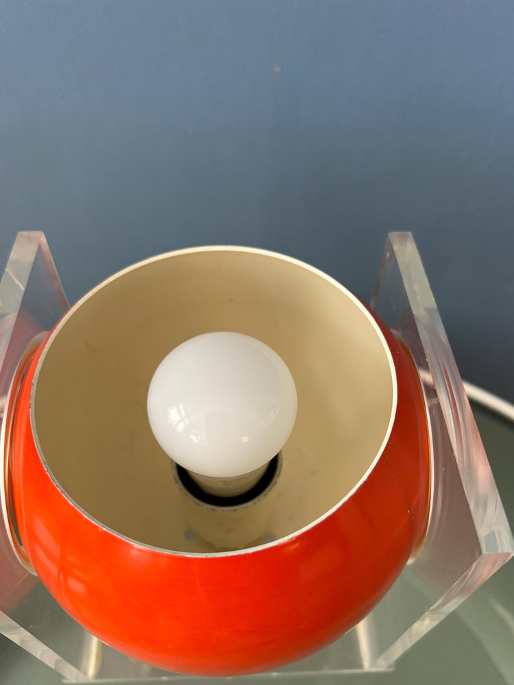 Small Orange Mid Century Perspex Space Age Eyeball Table Lamp