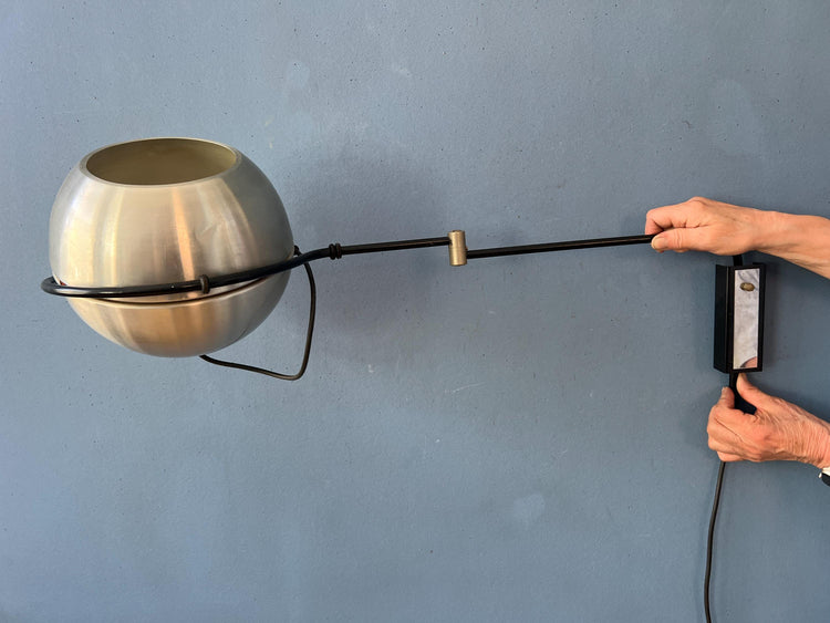 Vintage Mid Century Silver Globe Swing Arm Wall Lamp