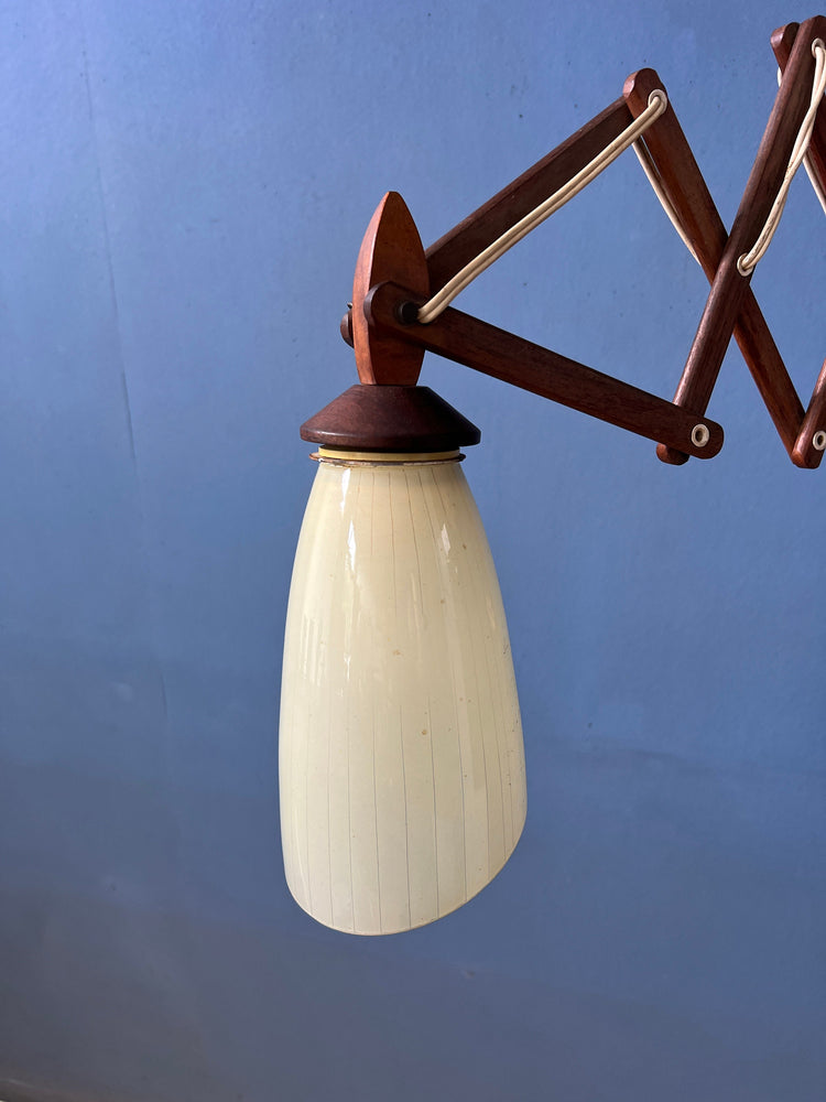 Mid Century Teak Wood Danish Wall Lamp with Glass Shade