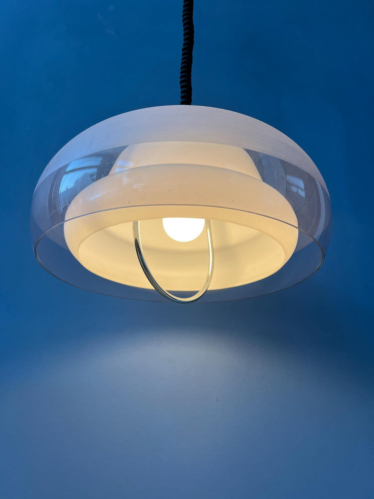 Mid Century Clear Acrylic Glass UFO Space Age Pendant Lamp