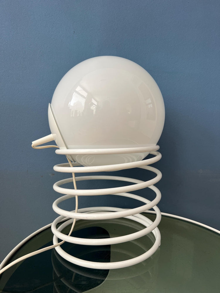 Large Mid Century Opaline Milk Glass Spiral Table Lamp