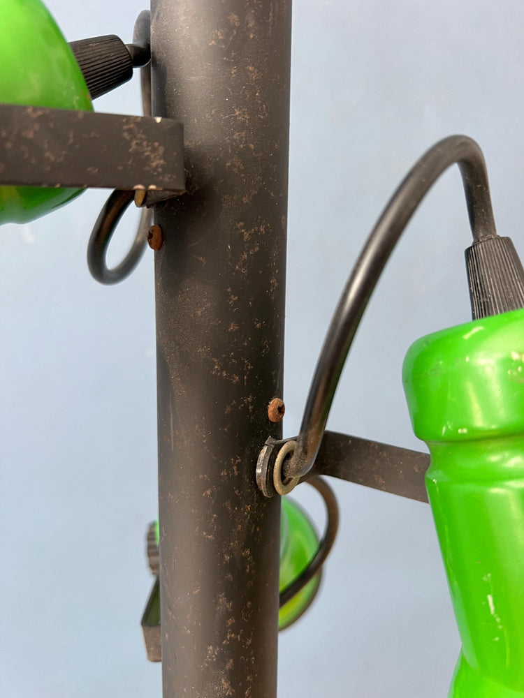 Vintage Downrod Ceiling Lamp with Three Green Spots