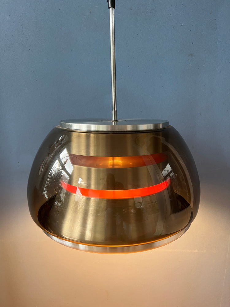 Mid century Space Age Smoked Glass Pendant Lamp