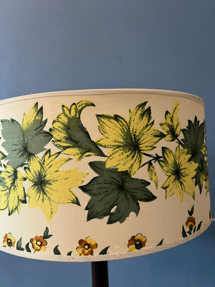 Wood Mid Century Swing Arm with Flower Patterned Shade