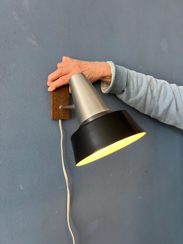 Black Anvia Teak Wood Mid Century Wall Sconce