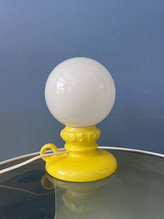 Yellow West Germany Ceramic Table Lamp with Glass Shade