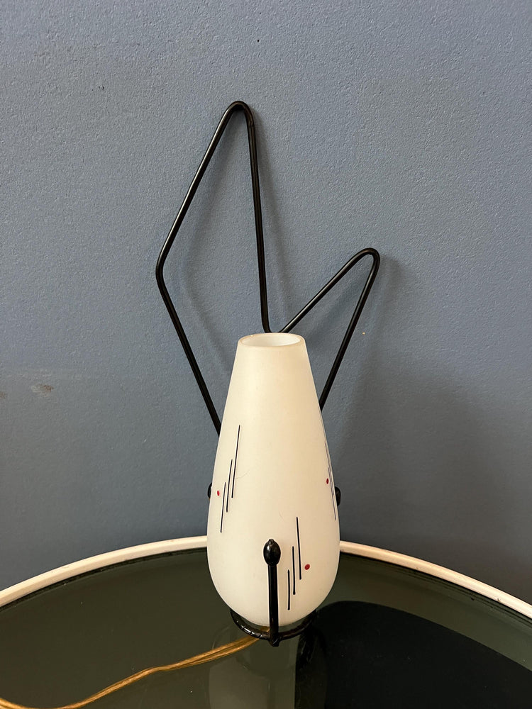 Mid Century Philips Opaline Glass Sconce Wall Lamp with Black Frame