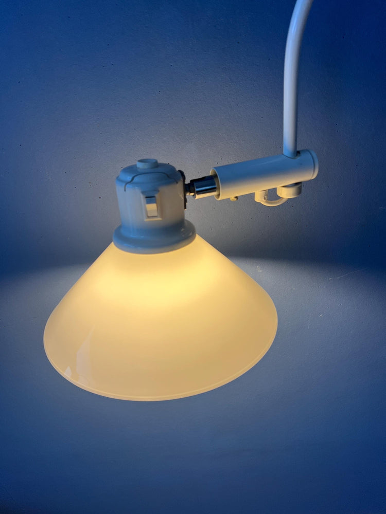 White Mid Century Anvia Arc Wall Lamp with Opaline Glass Shade