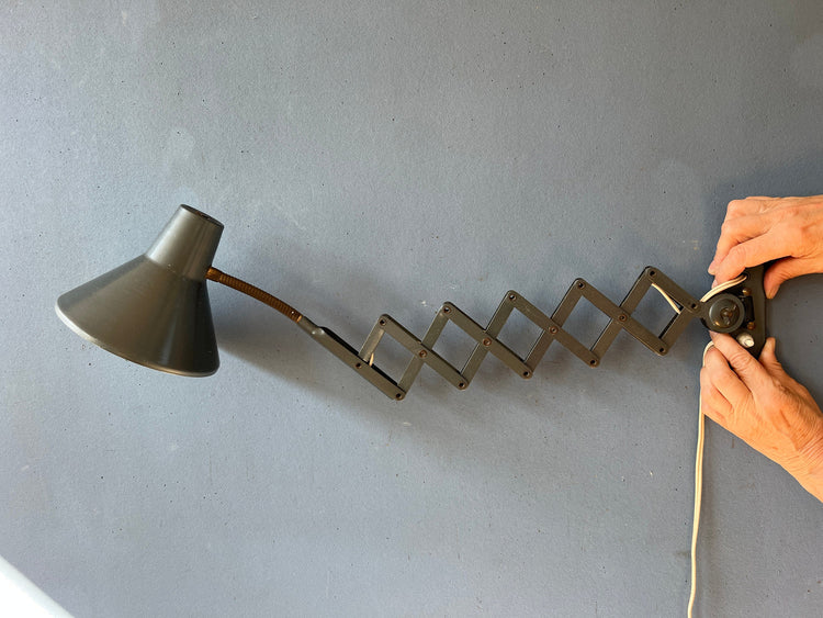 Mid Century Dark Gray Metal Scissor Extendable Wall Lamp