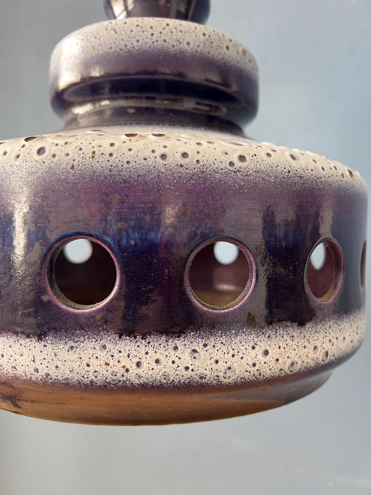 Purple West Germany Ceramic Flying Saucer Pendant Lamp