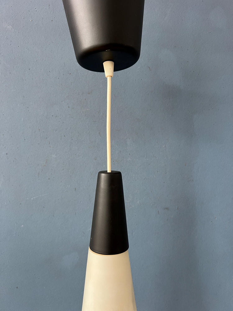 Long Mid Century Opaline Glass Pendant Lamp