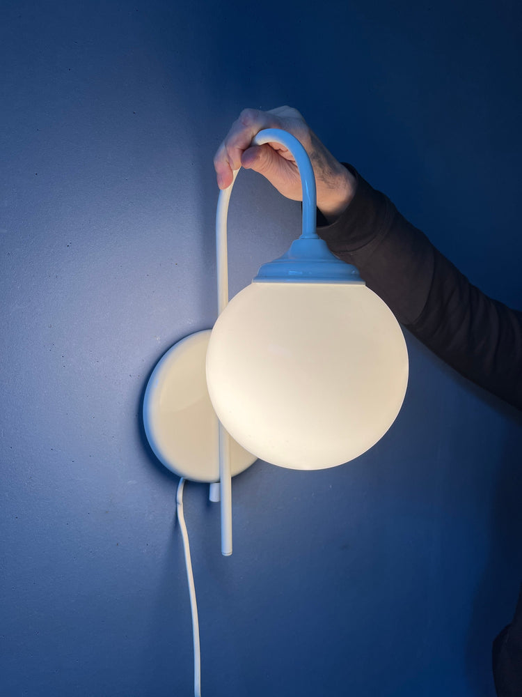White Opaline Glass Mid Century Wall Lamp