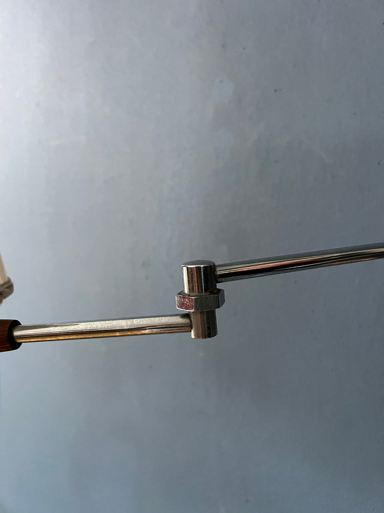 Vintage Teak Wood Mid Century Swing Arm Wall Lamp with Textile Shade
