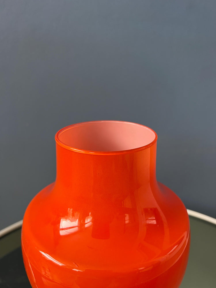 Small Mid Century Orange Glass Table Lamp