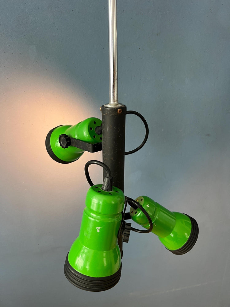 Vintage Downrod Ceiling Lamp with Three Green Spots