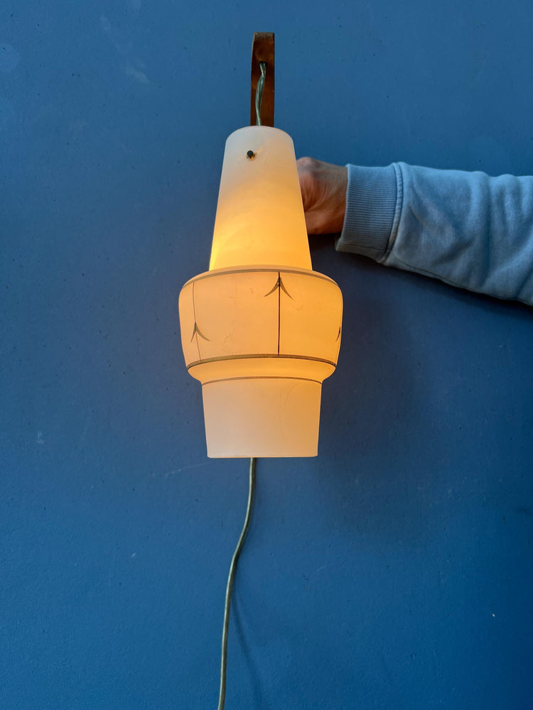 Scandinavian Opaline Glass Teak Wood Rod Wall Lamp