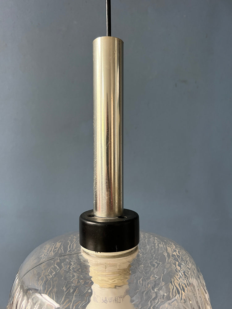 Mid Century Patterned Clear Glass Pendant Lamp