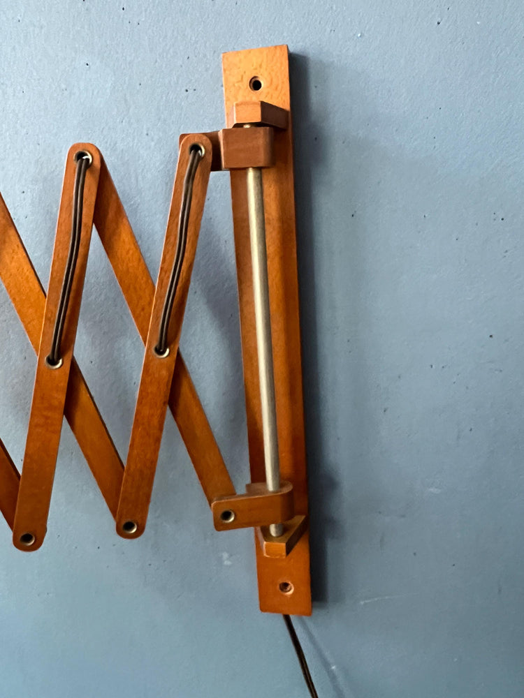 Teak Wood Scissor Wall Lamp with Glass Shade